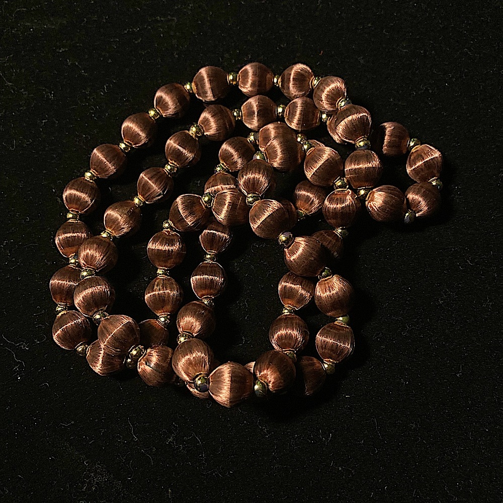 VNTG 1950’s SILK THREAD WRAPPED BEADED NECKLACE CHOCOLATE BROWN